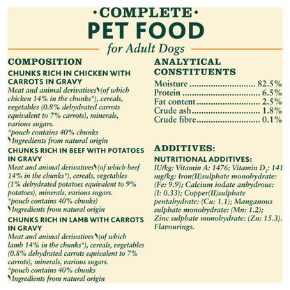 Winalot Meaty Chunks Mixed Rich in Chicken, Beef & Lamb in Gravy Adult Wet Dog Food Pouches Mega Pack