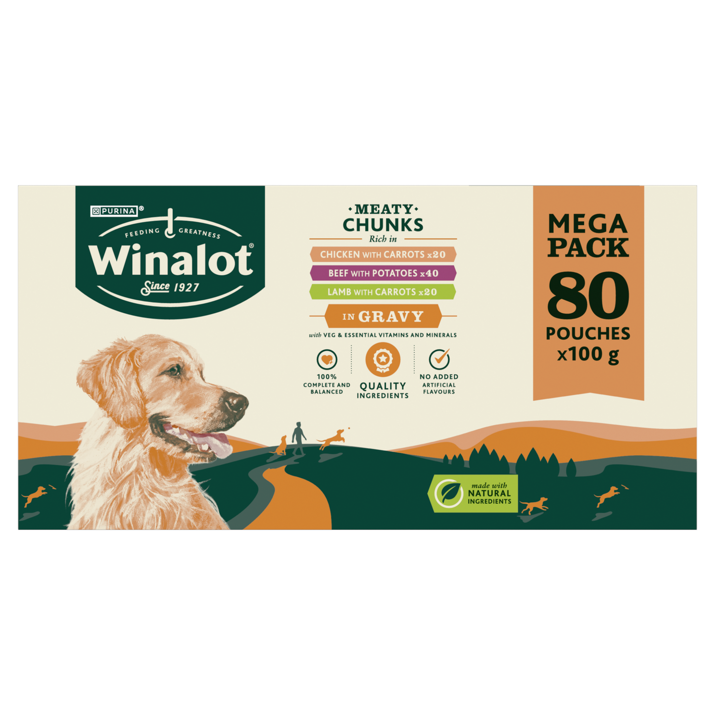 Winalot Meaty Chunks Mixed Rich in Chicken, Beef & Lamb in Gravy Adult Wet Dog Food Pouches Mega Pack