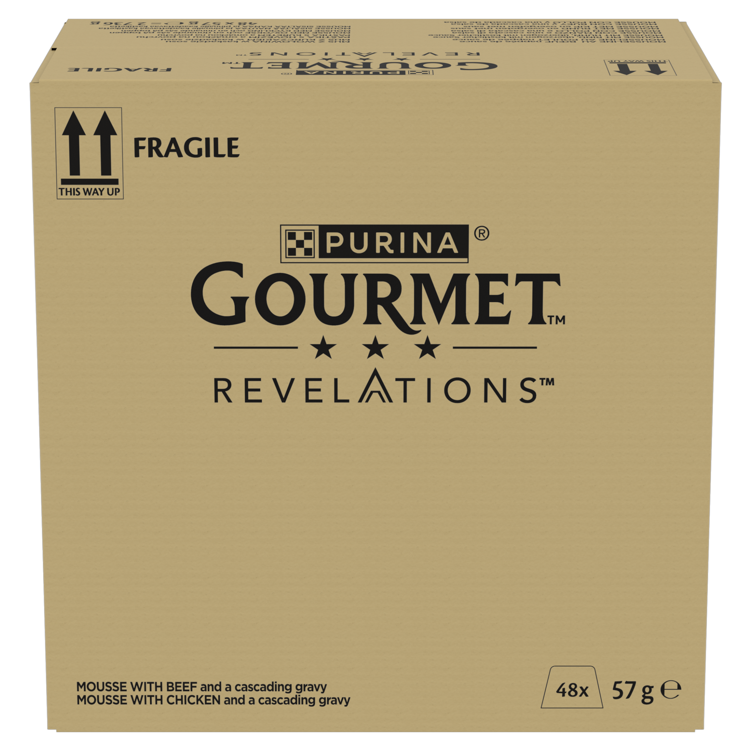 Gourmet Gourmet Purina Revelations Mousse Cascading Beef Chicken Adult Wet Cat Food pet food packaging