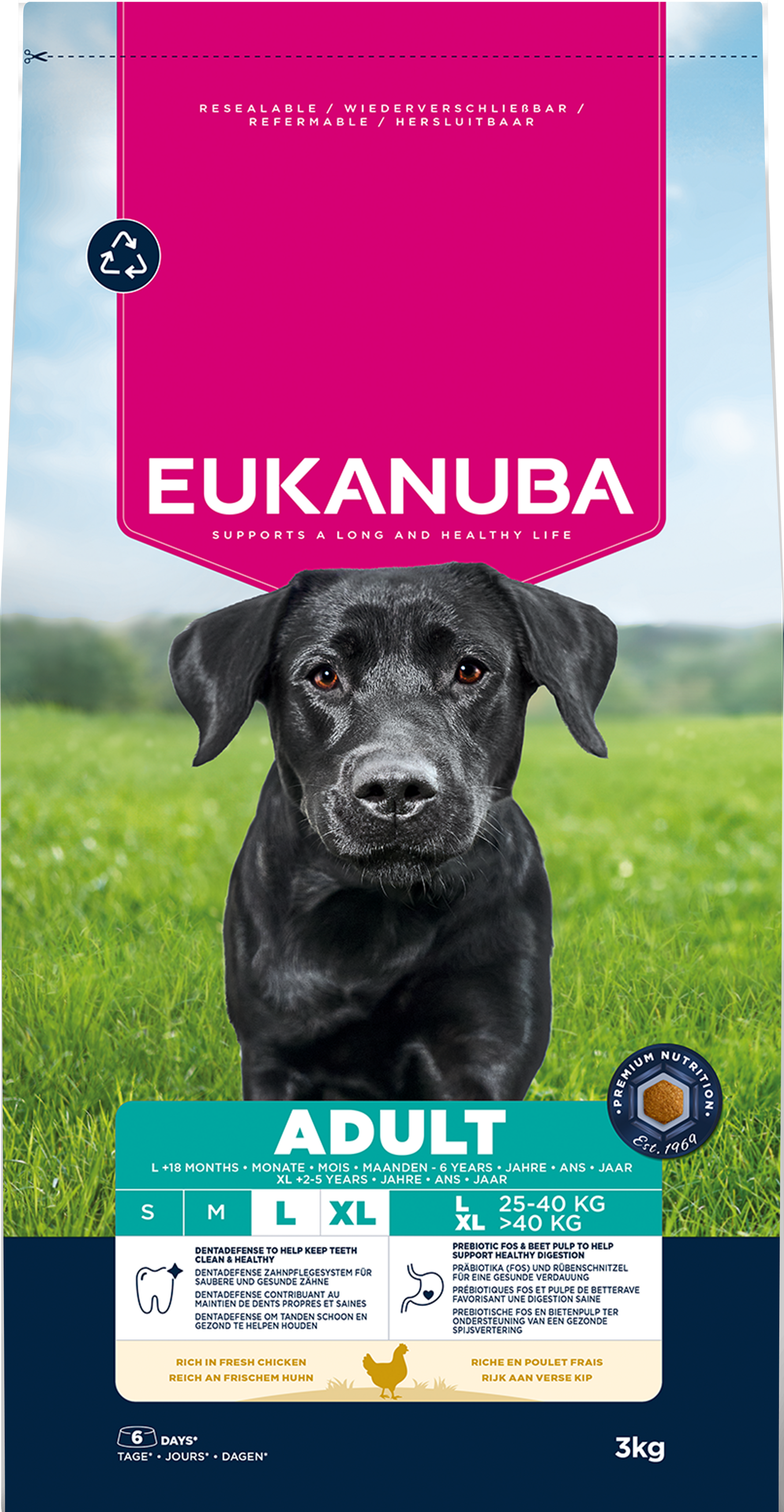 Front View of Eukanuba Adult Large Breed Dry Dog Food - Chicken - 3kg & 12kg