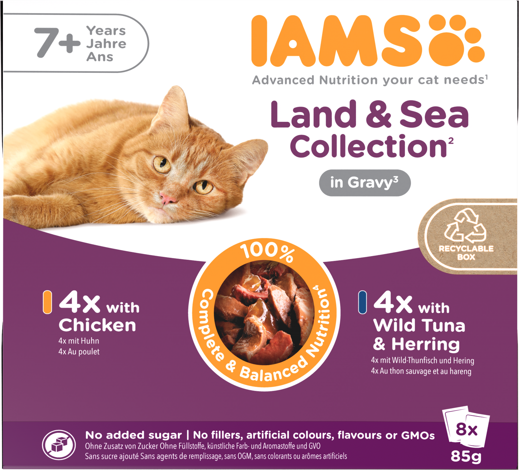 Iams Iams Delights Land Collection Chicken Senior Wet Cat Food pet food packaging