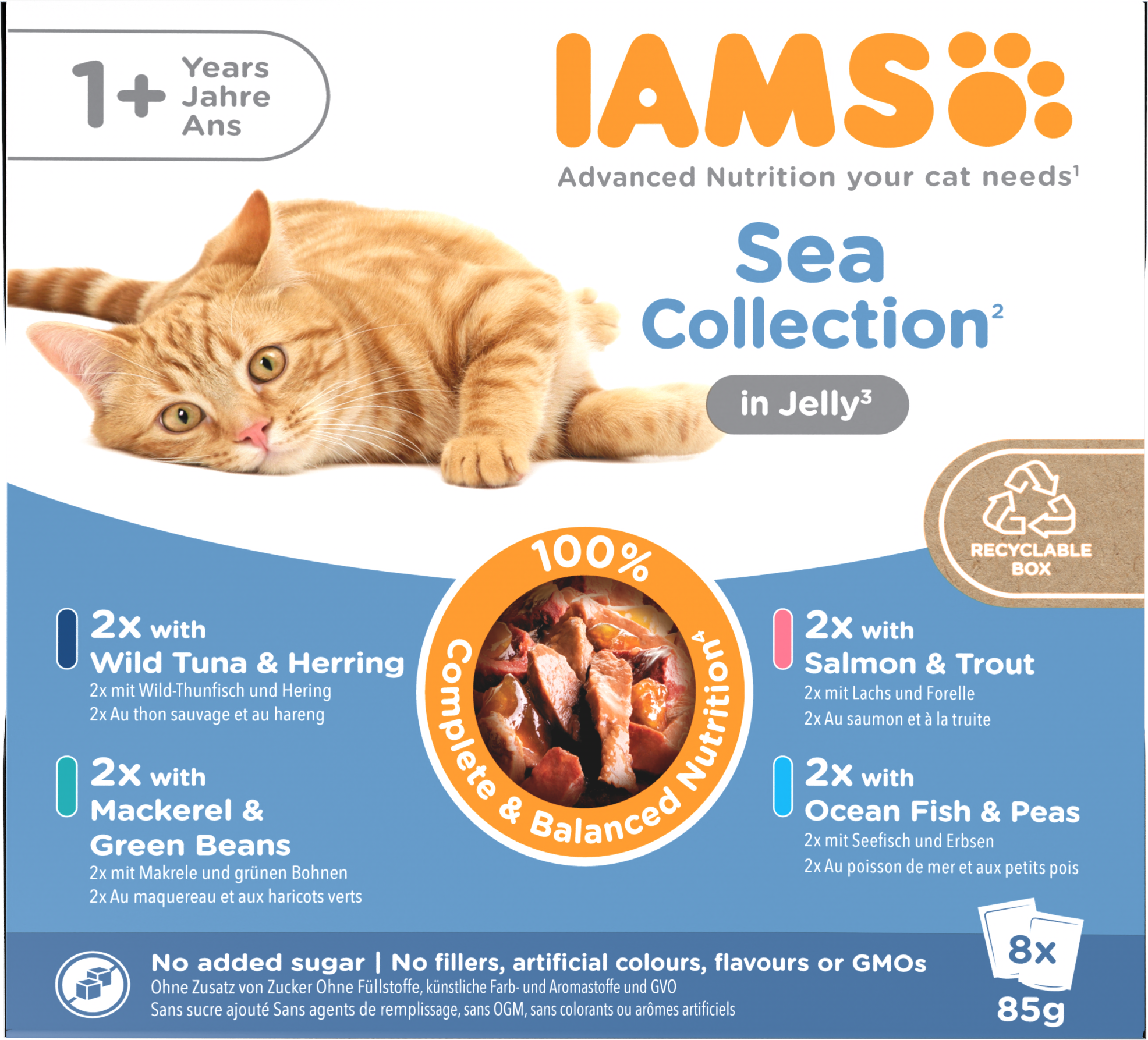 Iams Iams Delights Collection Herring Tuna Adult Wet Cat Food pet food packaging