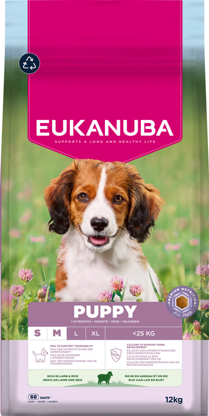 Eukanuba Life Care Puppy & Junior Small/Medium Breed Dry Dog Food - Lamb & Rice - 3kg & 12kg