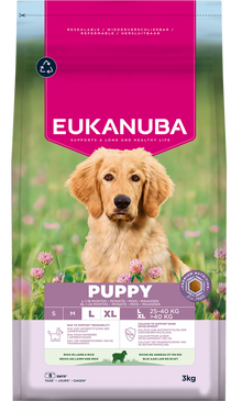 Front View of Eukanuba Puppy & Junior Large Breed Dry Dog Food - Lamb & Rice - 3kg & 12kg