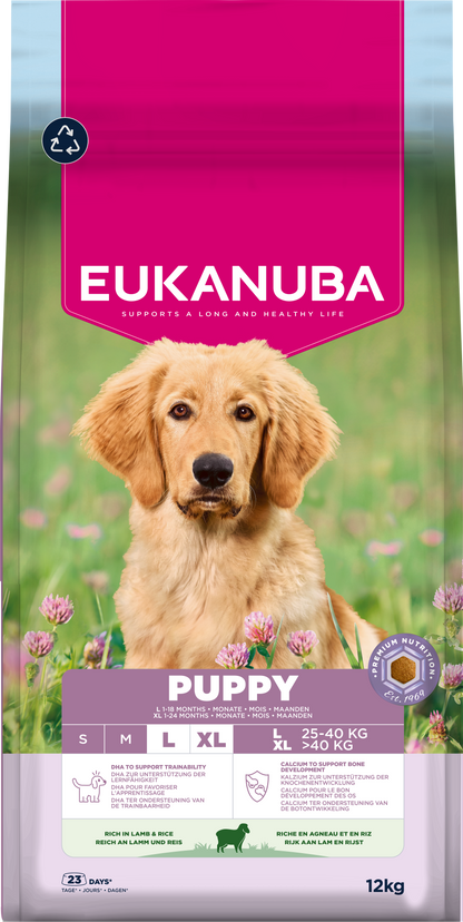 Eukanuba Puppy & Junior Large Breed Dry Dog Food - Lamb & Rice - 3kg & 12kg