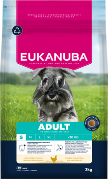 Front View of Eukanuba Adult Small Breed Dry Dog Food - Chicken - 3kg, 7.5kg & 12kg