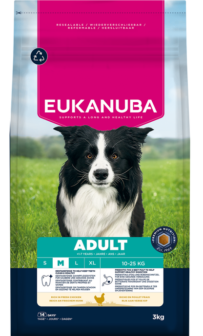 Front View of Eukanuba Adult Medium Breed Dry Dog Food - Chicken - 3kg & 12kg