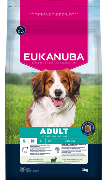 Front View of Eukanuba Life Care Adult Small/Medium Breed Dry Dog Food - Lamb & Rice - 3kg & 12kg