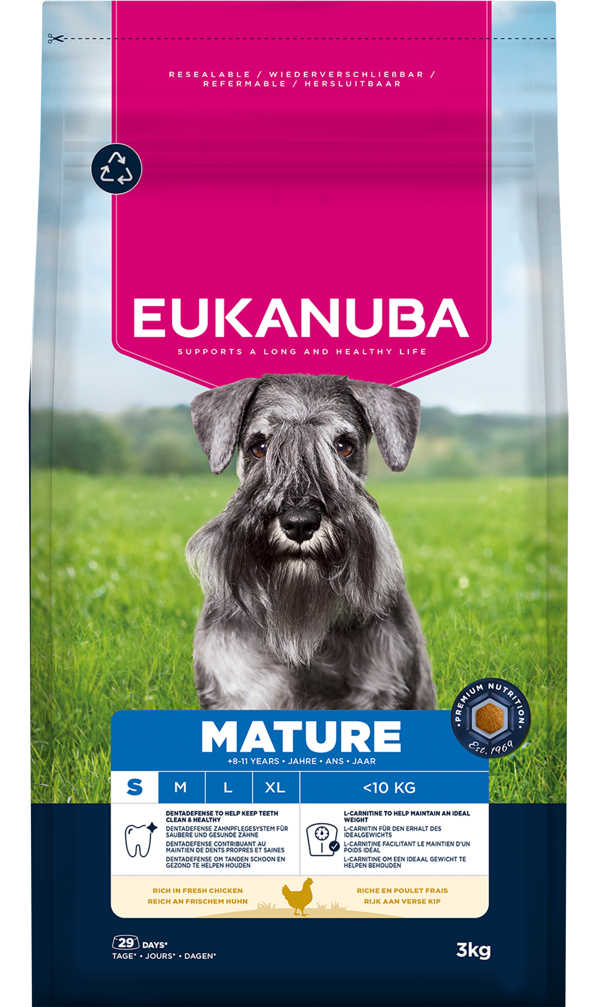 Front View of Eukanuba Mature Small Breed Dry Dog Food - Chicken - 3kg & 7.5kg