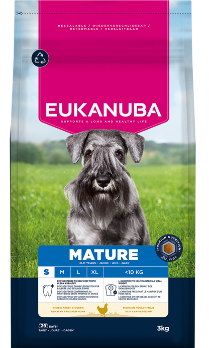 Front View of Eukanuba Mature Small Breed Dry Dog Food - Chicken - 3kg & 7.5kg