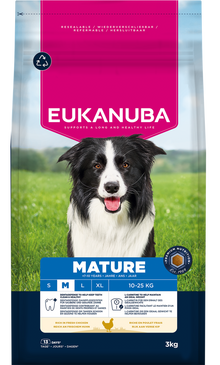 Front View of Eukanuba Mature Medium Breed Dry Dog Food - Chicken - 3kg & 12kg