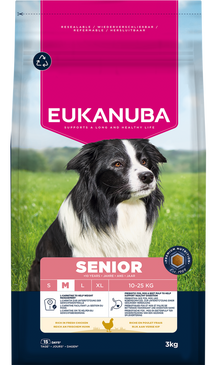 Front View of Eukanuba Life Care Senior Medium Breed Dry Dog Food - Chicken - 3kg & 12kg