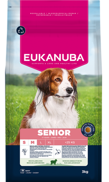 Front View of Eukanuba Senior Small/Medium Breed Dry Dog Food - Lamb & Rice - 3kg & 12kg