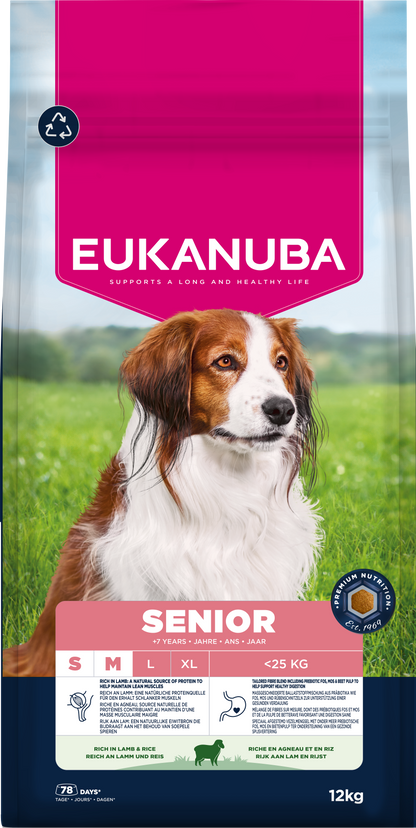 Eukanuba Senior Small/Medium Breed Dry Dog Food - Lamb & Rice - 3kg & 12kg