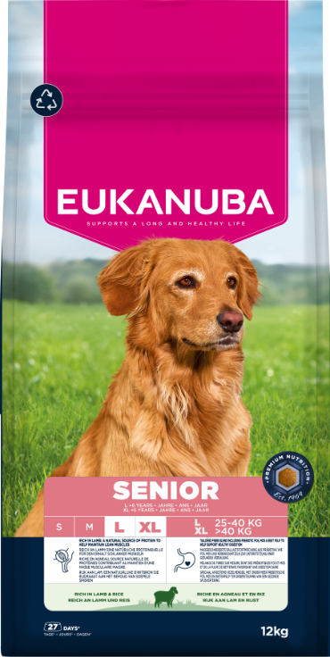 Front View of Eukanuba Life Care Senior Large Breed Dry Dog Food - Lamb & Rice - 12kg
