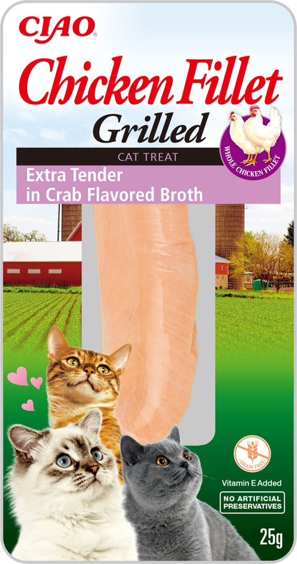 Front View of Ciao Grilled Chicken Fillet Cat Treat Extra Tender in Crab Flavoured Broth - 25 g