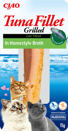 Front View of Ciao Grilled Tuna Fillet Cat Treat in Homestyle Broth - 15 g