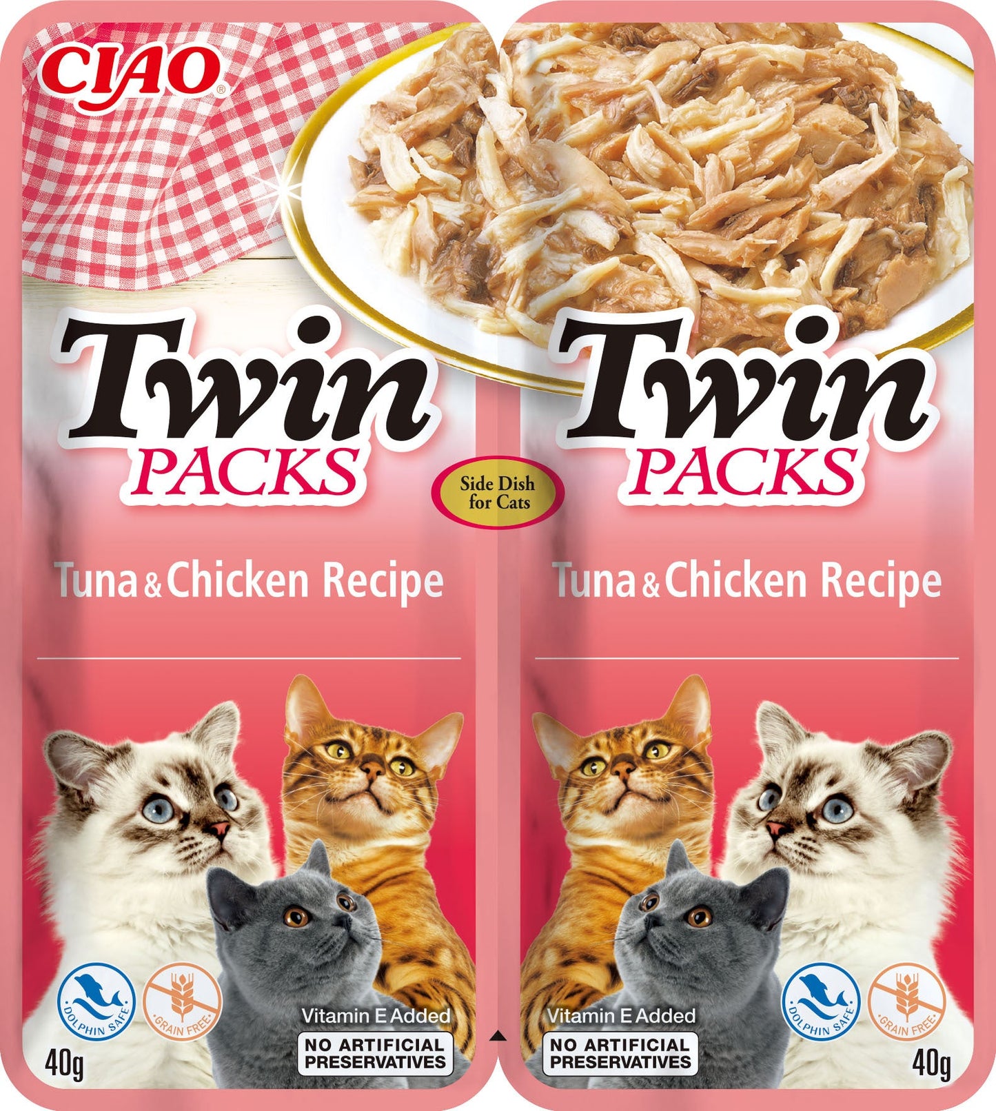 Front View of Ciao Twin Packs Wet Cat Food - Tuna & Chicken Recipe in Tuna Broth - 80 g