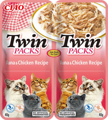 Front View of Ciao Twin Packs Wet Cat Food - Tuna & Chicken Recipe in Tuna Broth - 80 g