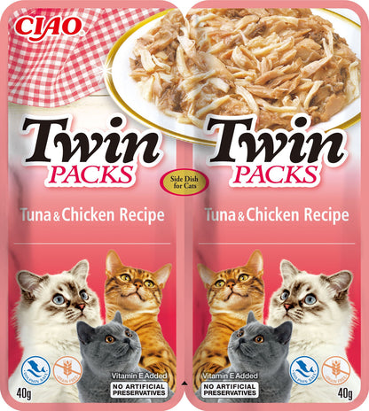 Front View of Ciao Twin Packs Wet Cat Food - Tuna & Chicken Recipe in Tuna Broth - 80 g