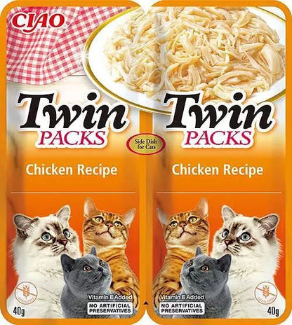 Front View of Ciao Twin Packs Wet Cat Food - Chicken Recipe in Chicken Broth - 80 g