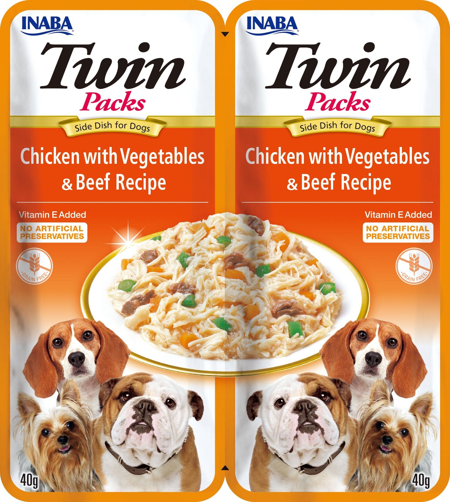 Front View of Ciao Twin Packs Wet Dog Food - Chicken with Vegetables & Beef Recipe in Chicken Broth - 80 g