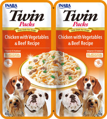Front View of Ciao Twin Packs Wet Dog Food - Chicken with Vegetables & Beef Recipe in Chicken Broth - 80 g