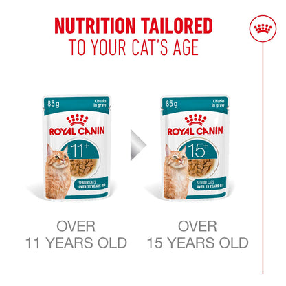 Royal Canin Ageing 11+ Senior Wet Cat Food Chunks In Gravy - 12 x 85g & 48 x 85g