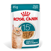 Front View of Royal Canin Ageing 15+ Senior Wet Cat Food Chunks In Gravy - 12 x 85g