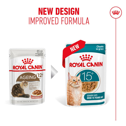 Royal Canin Ageing 15+ Senior Wet Cat Food Chunks In Gravy - 12 x 85g