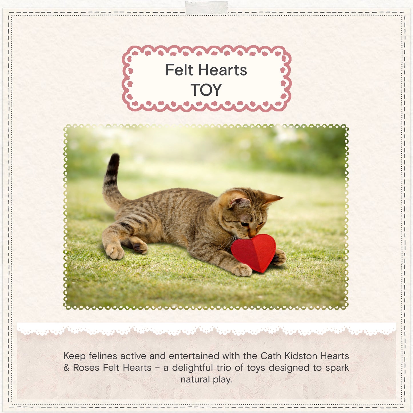 Cath Kidston Dogs & Roses Felt Hearts Cat Toy
