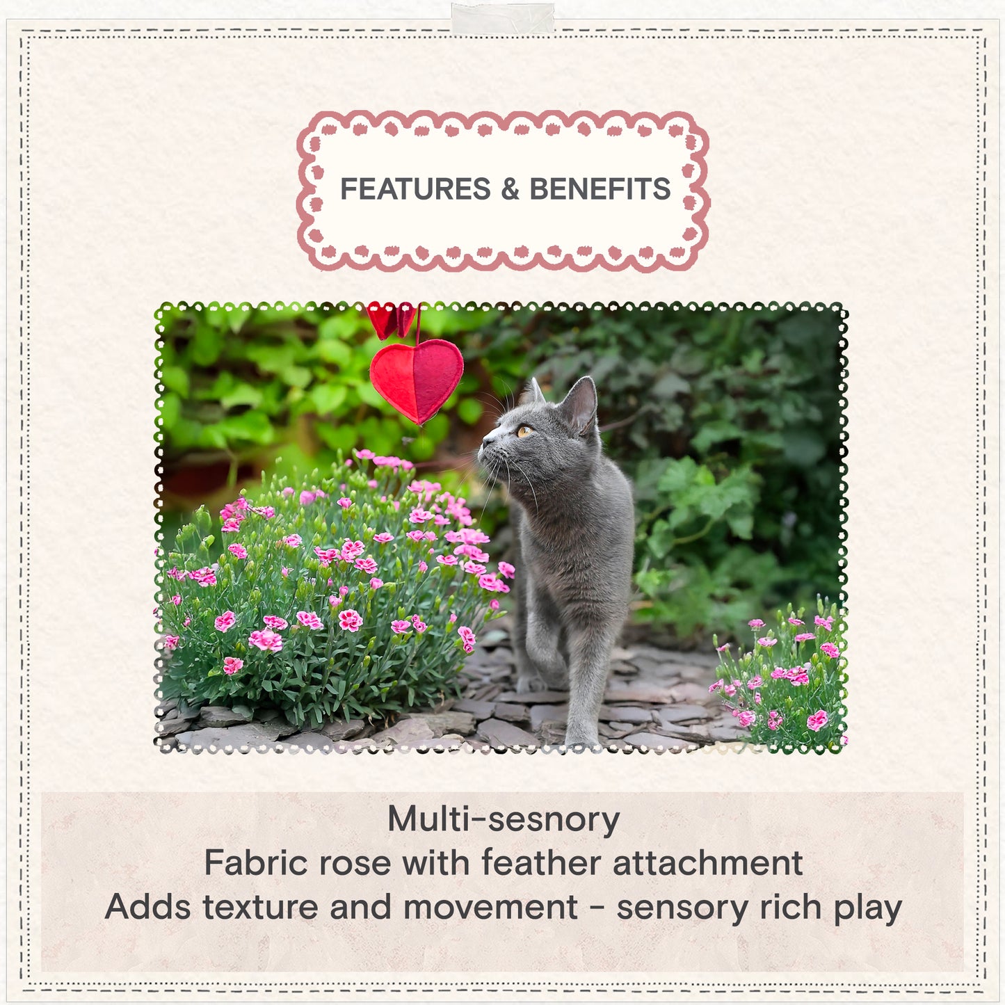 Cath Kidston Dogs & Roses 3 Hearts Cat Teaser Toy