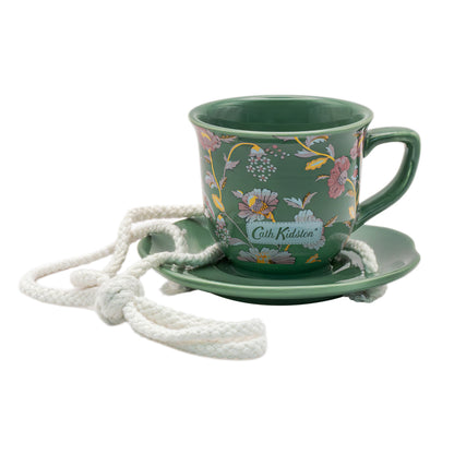 Cath Kidston Green Floral Teacup Bird Feeder