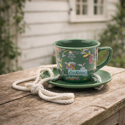 Cath Kidston Green Floral Teacup Bird Feeder