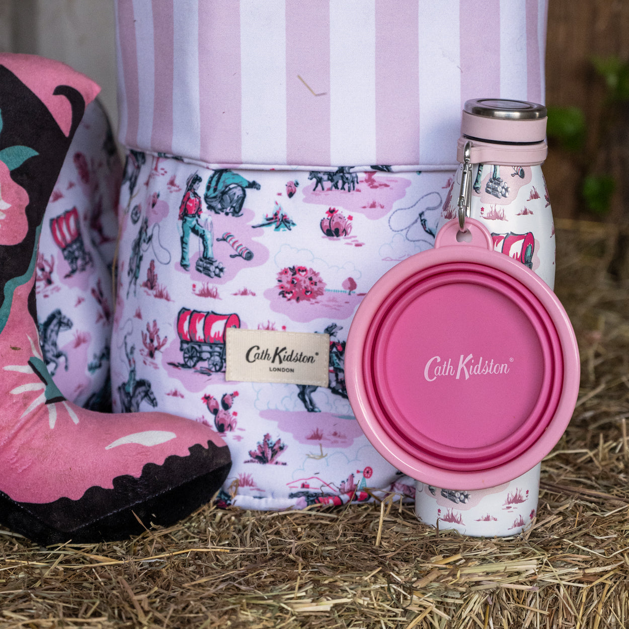 Cath Kidston Cowgirl Steel Water Bottle & Collapsible Bowl Set