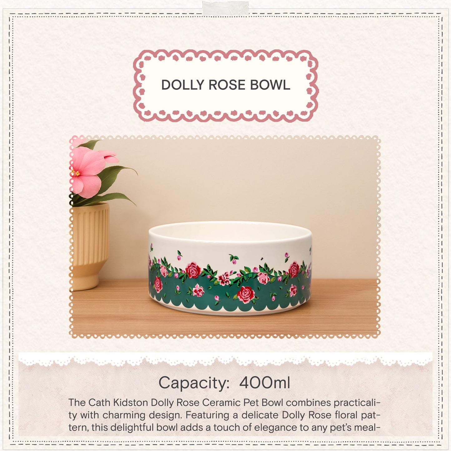 Cath Kidston Dolly Rose Ceramic Pet Bowl