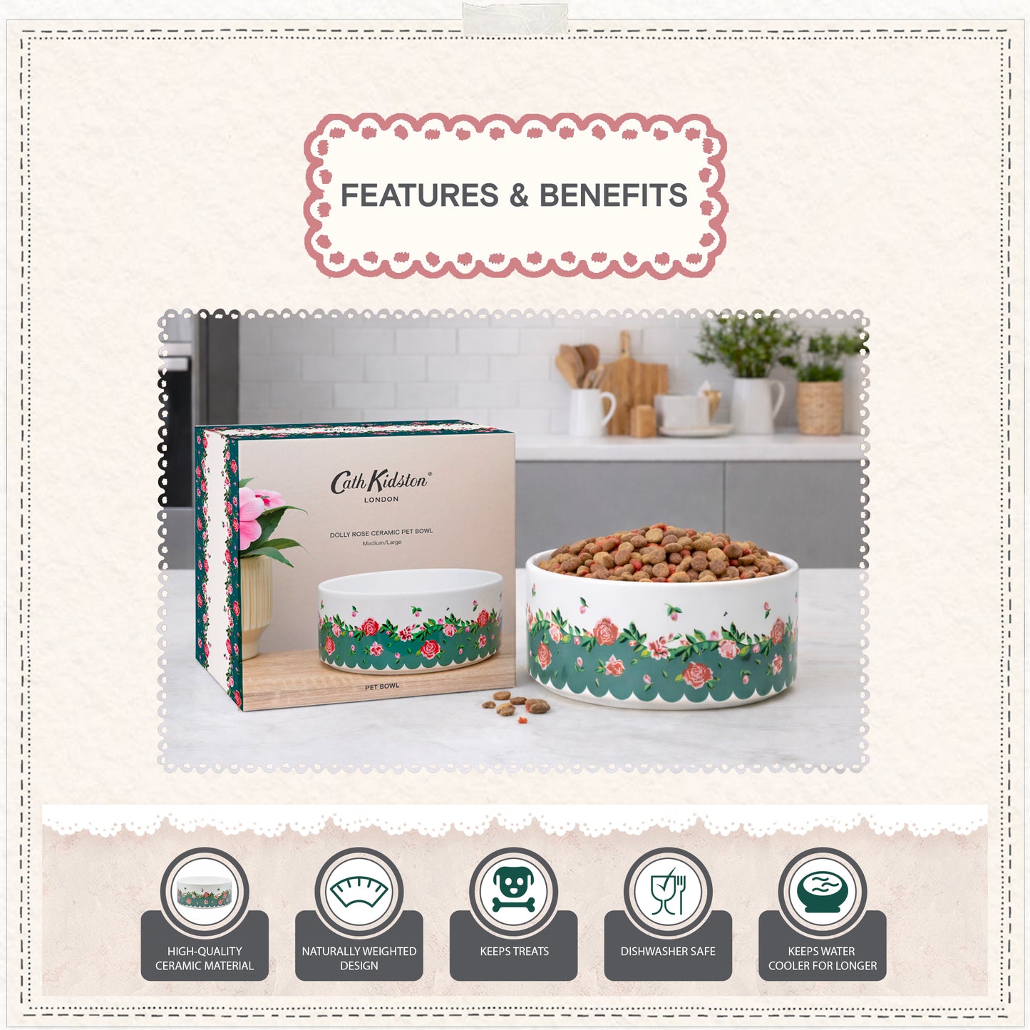 Cath Kidston Dolly Rose Ceramic Pet Bowl