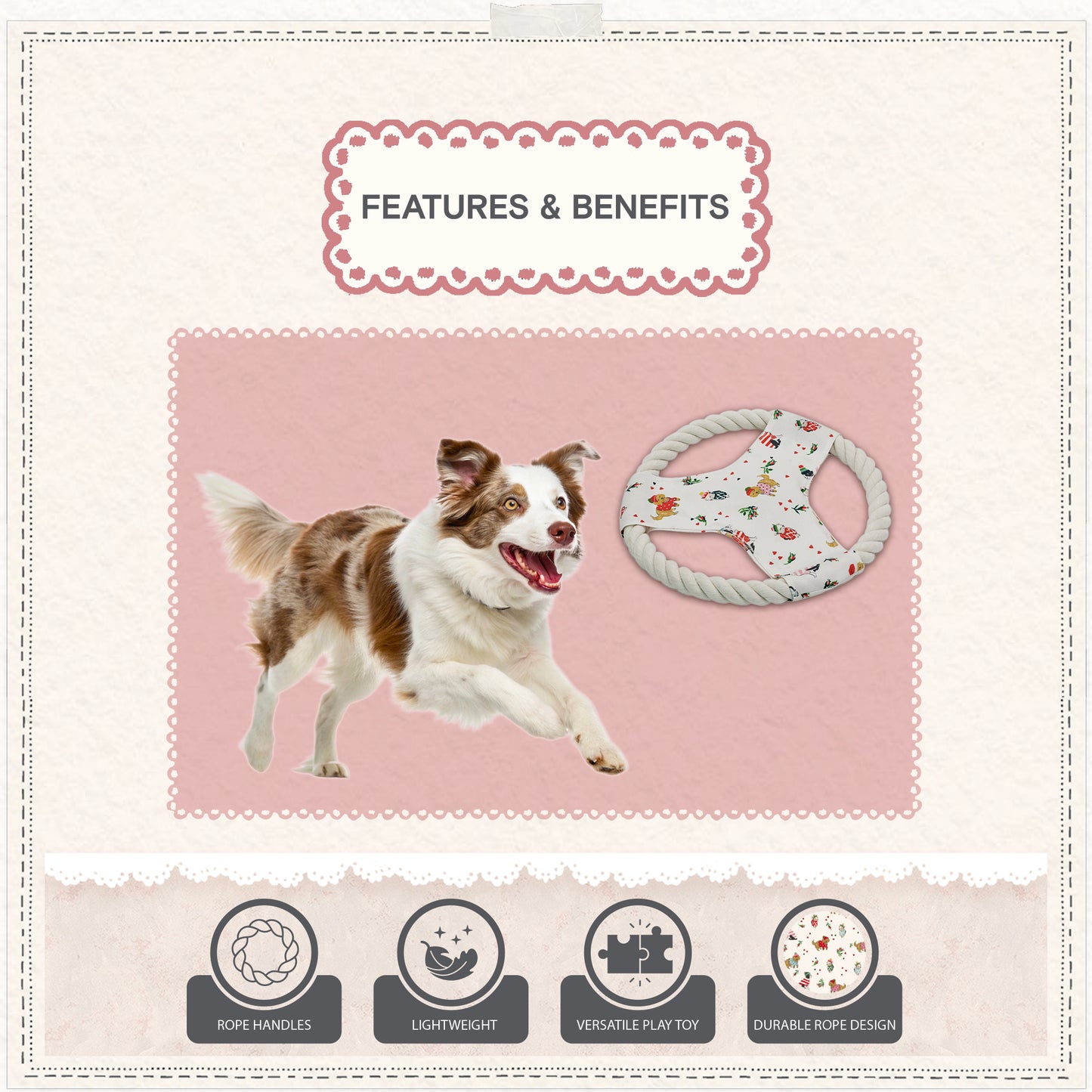 Cath Kidston Dogs & Roses Rope Frisbee Dog Toy