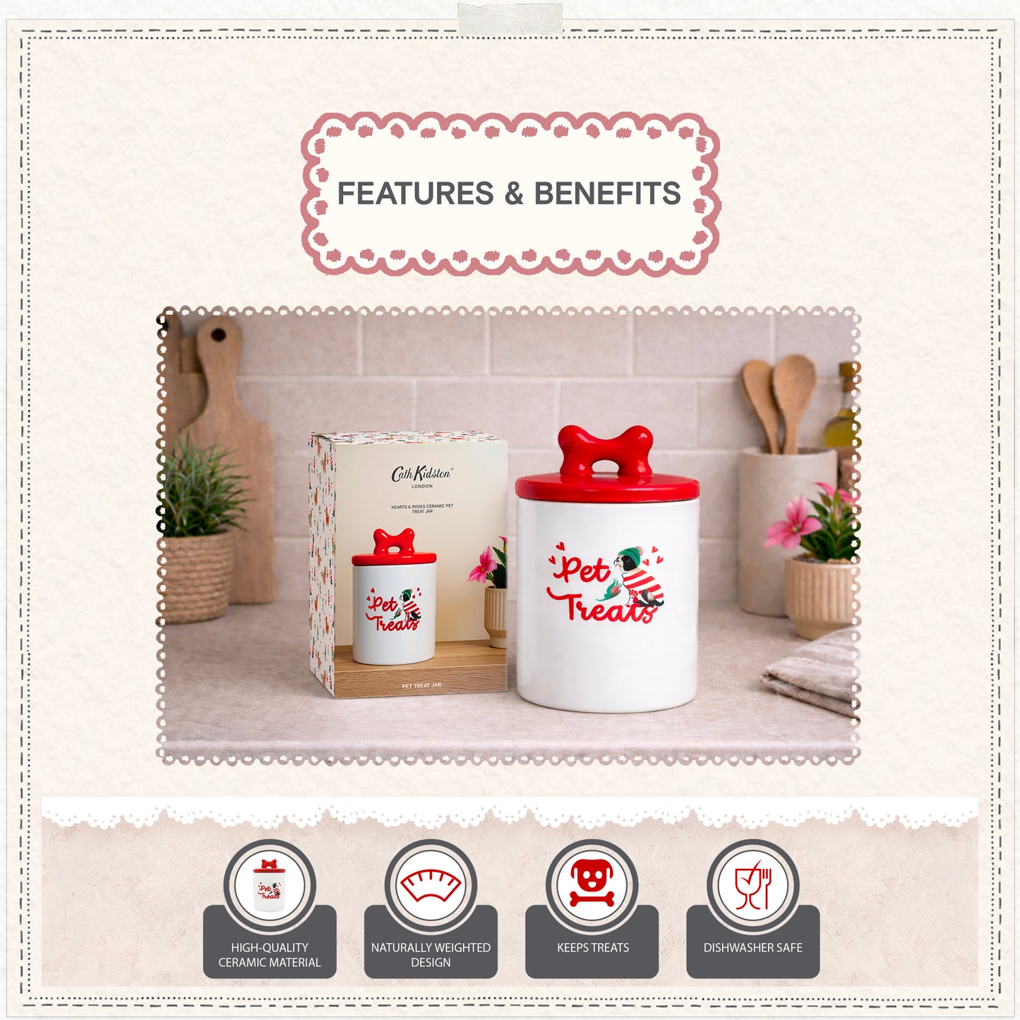 Cath Kidston Dogs & Roses Ceramic Pet Treat Jar