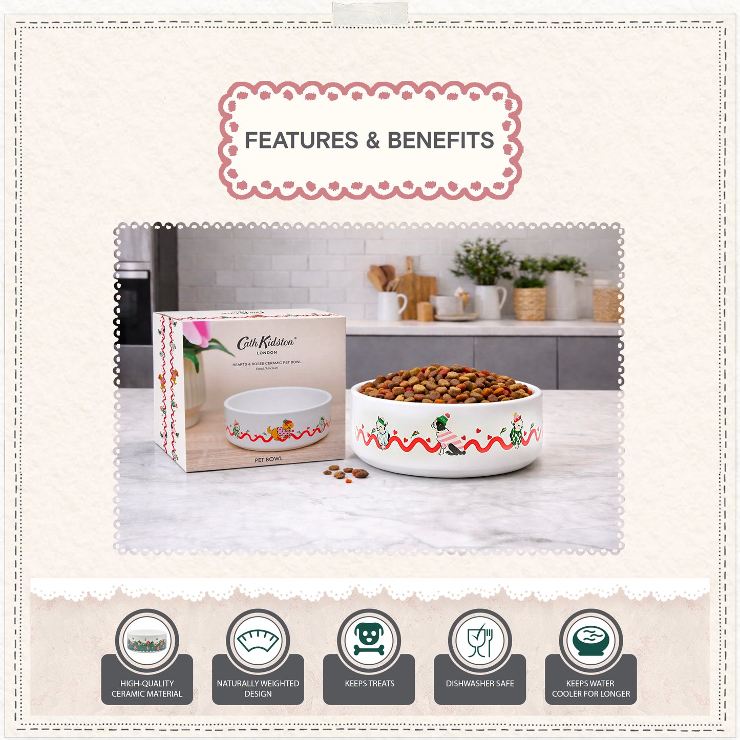 Cath Kidston Dogs & Roses Ceramic Pet Bowl