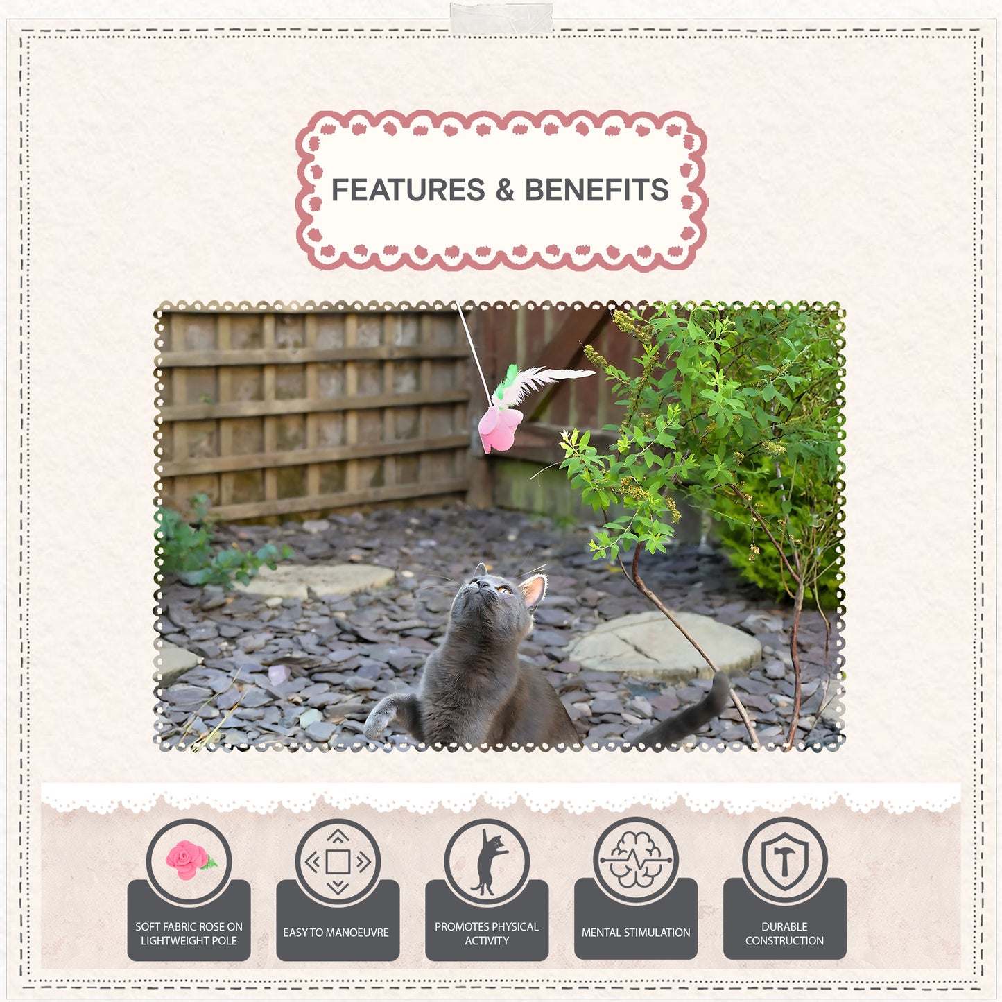 Cath Kidston Dolly Rose Single Rose Cat Teaser Toy