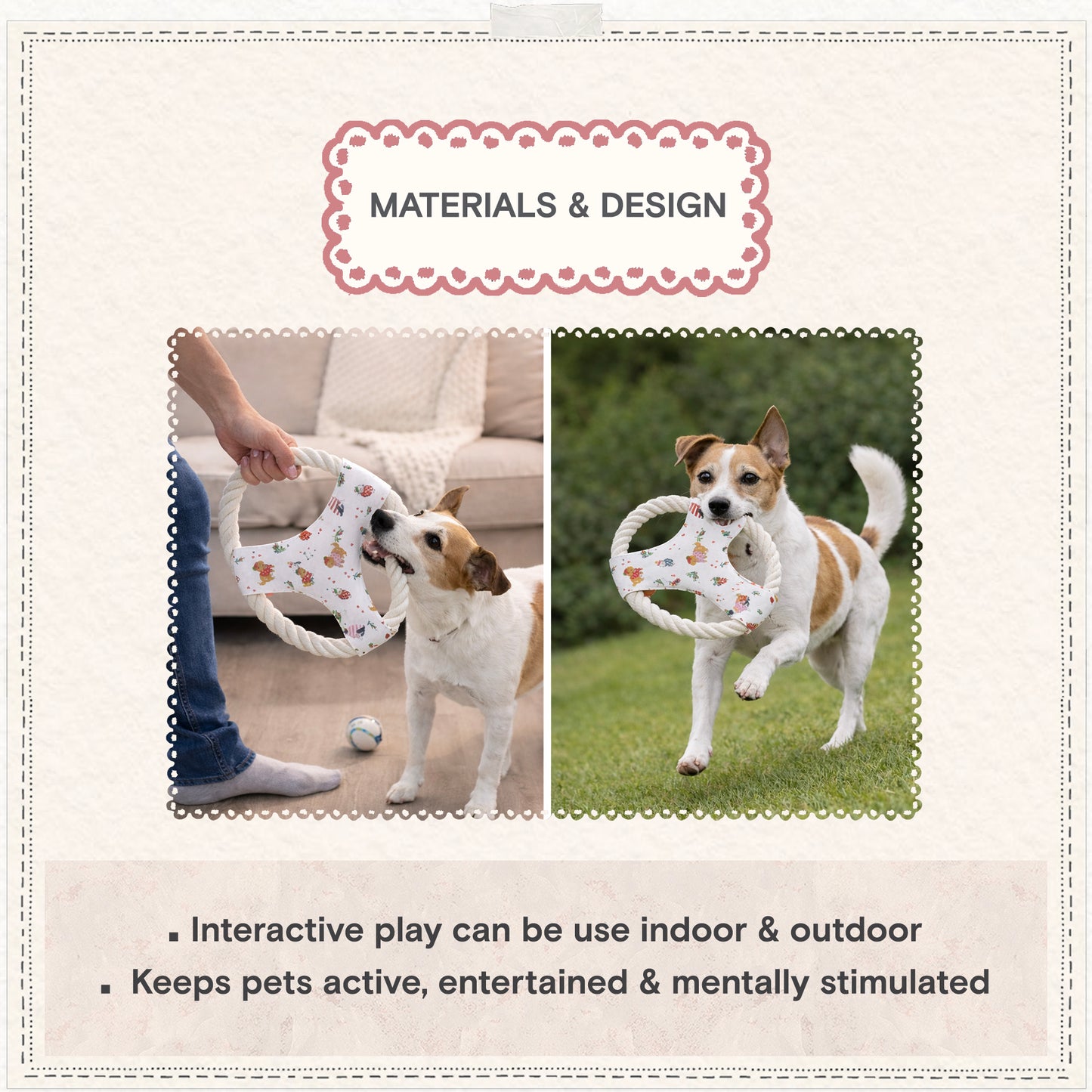 Cath Kidston Dogs & Roses Rope Frisbee Dog Toy