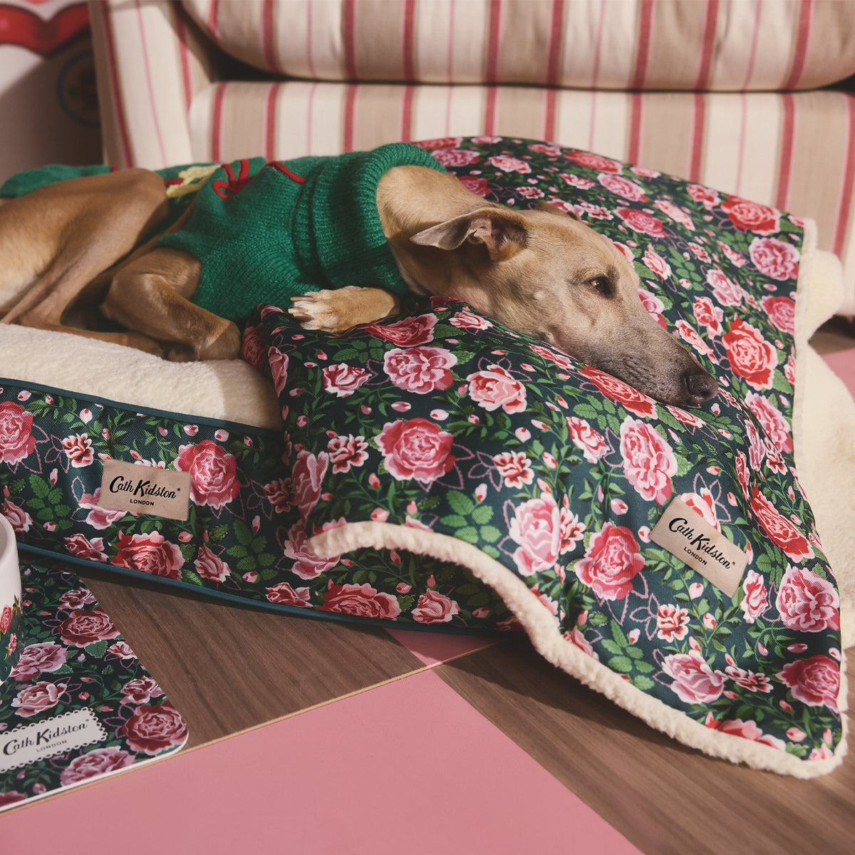 Cath Kidston Dolly Rose Dog Mattress & Blanket Set | M/L