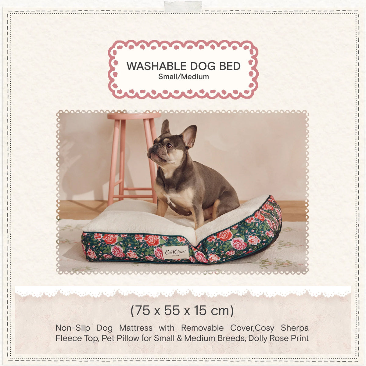 Cath Kidston Dolly Rose Dog Mattress & Blanket Set | S/M