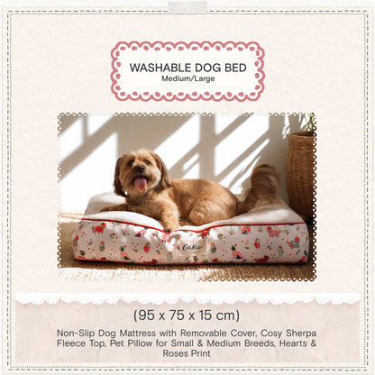 Cath Kidston Hearts & Roses Dog Mattress & Blanket Set | M/L