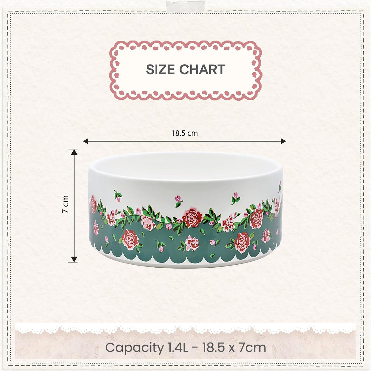 Cath Kidston Dolly Rose Ceramic Pet Bowl Twin Pack | M/L