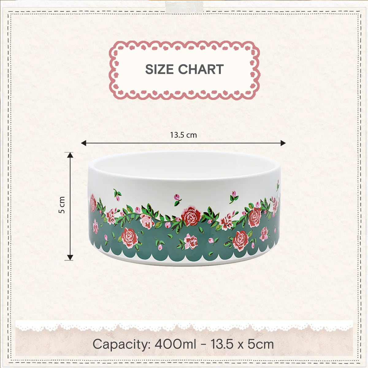 Cath Kidston Dolly Rose Ceramic Pet Bowl Twin Pack | S/M