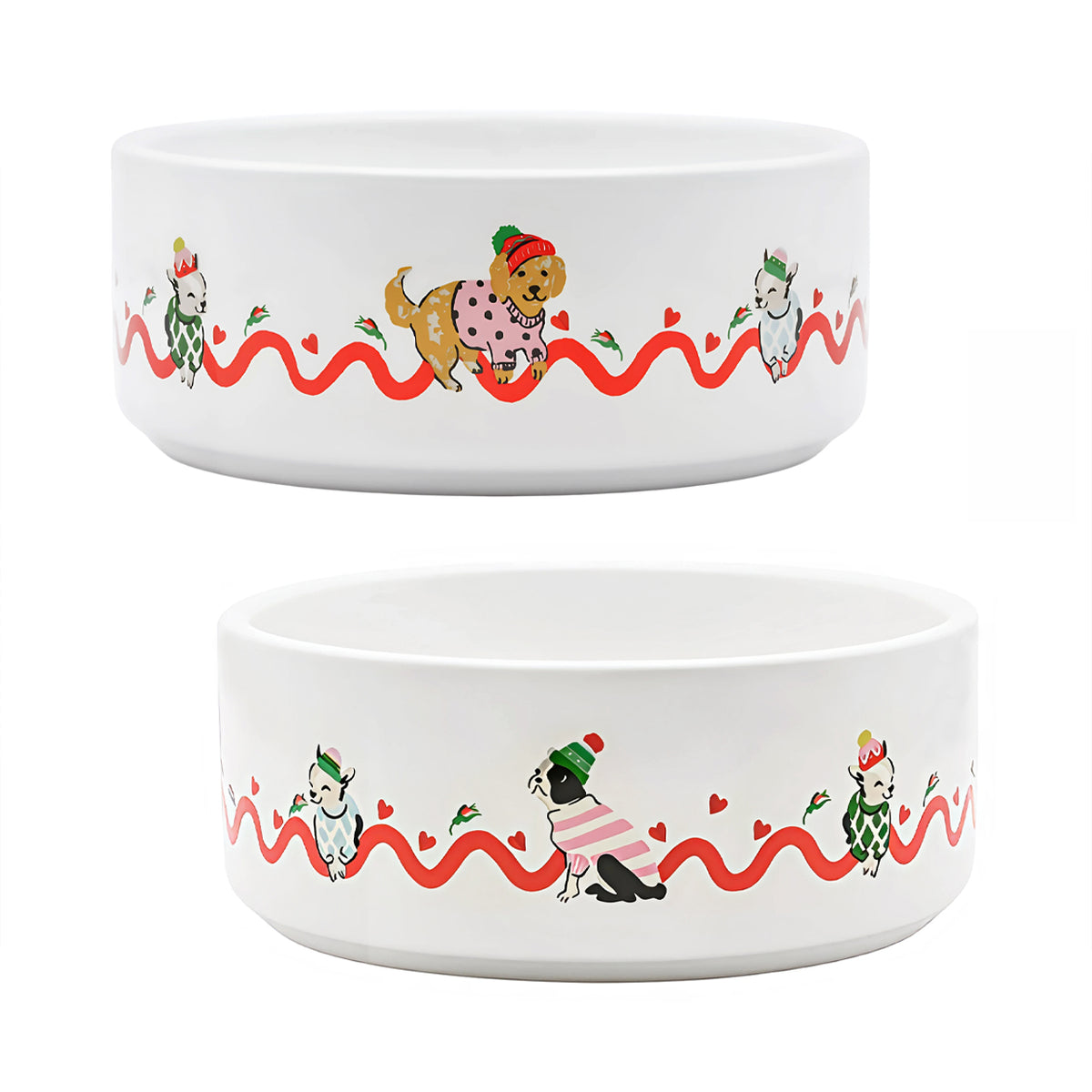 Cath Kidston Hearts & Roses Ceramic Pet Bowl Twin Pack | M/L