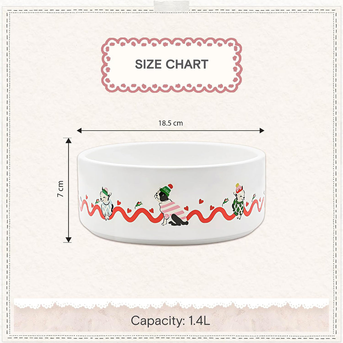 Cath Kidston Hearts & Roses Ceramic Pet Bowl Twin Pack | M/L