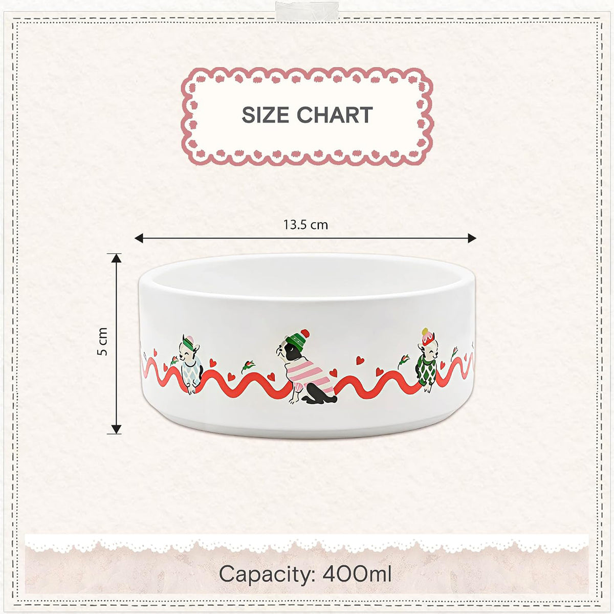 Cath Kidston Hearts & Roses Ceramic Pet Bowl Twin Pack | S/M